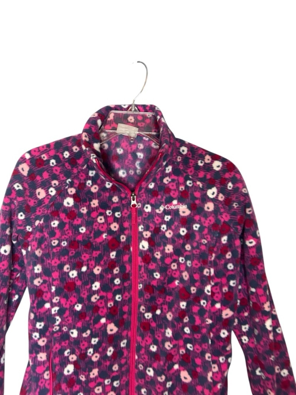 Columbia Girls 14/16 Pink Floral Fleece Full Zip Jacket Youth Large - Picture 9 of 11